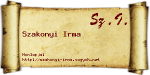Szakonyi Irma névjegykártya